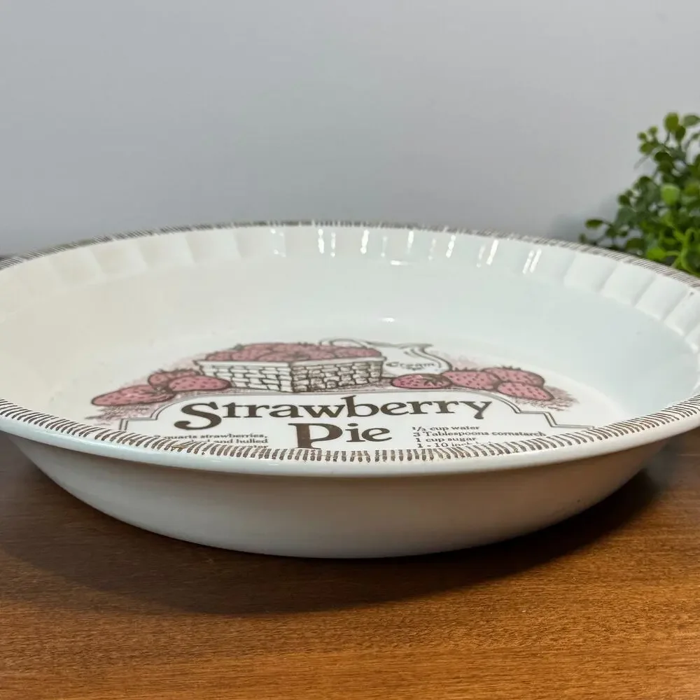 Vintage Strawberry Pie Recipe Plate Dish Baker Royal China Jeannette Ceramic USA